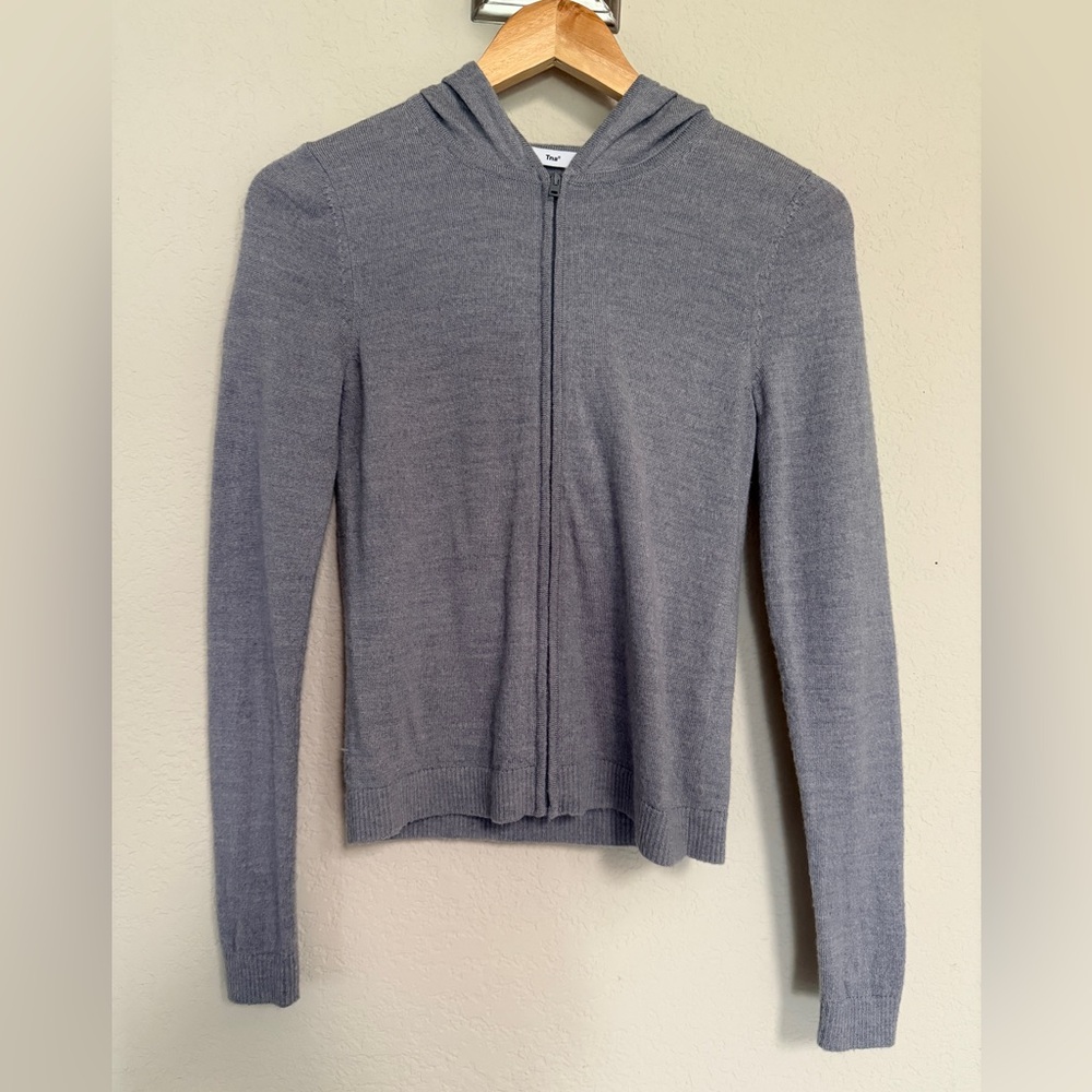 TNA Merino Wool Heather Gray Knit Hoodie size S